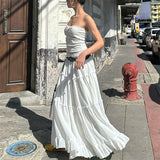Y2k White Tiered Maxi Skirt  Elastic Waist Ruffle Flowy Long Skirt Women Boho Summer Vacation Fairycore Outfit Streetwear
