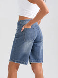 Women's Knee Length Denim Shorts Mid Rise Baggy Jean Short Pants with Pockets for Summer