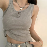 Sexy Tank Top for Women Solid Sleeveless Ribbed Knit Vest Top Cropped Woman Female Clothes