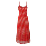 Pbong  New Women Polka Dot Red Sexy Long Dreses Ruffle O Neck A-line Midi Summer Party Dressess Holiday Robe