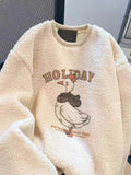 Cute Cartoon Faux Lamb Sweatshirts Women Loose Cute Long Sleeve Warm Pullover Japan Sweet O Neck Fashion Letter Tops New
