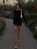 Women's Elegant Knitted Wavy Edge Long Sleeved Dress Casual O-neck Solid Color Slim Fit Dresses Street Party Chic Vestidos