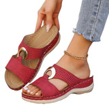 Pbong  Women's Roman Style Platform Sandals Summer New Casual Large Size Slip-On Hollow Out Casual Flats PU Leather Comfortable