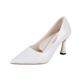 Pbong  New Pointed Thin Heels Classic Casual High Heels New Embossed Fashion Large Shoes Women's Shoes