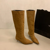 Winter Fashion Suede Long Boots for Women Loe Heel Sexy Boots Versatile High Heel Women's Boots