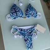 Women's Rope Swimwear Strap Split Bikini Printed Triangle Swimsuit