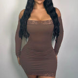 Elegant Lace Patched Off Shoulder Dress