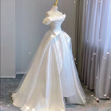 Pbong  Satin One-oulder Bridal Gown Simple Elegance Floor-Length Train Wedding Dr for Smaller Brides Outgoing Chic Sle