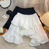 Elastic Waist White Black Irregular Mini Kawaii Skirt Japanese Style School Y2k Aesthetic Ruffles Short Skirt Women Streetwear
