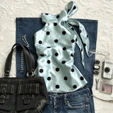 Pbong  Satin Y2k T Shirt For Women Polka Dot Halter Spring Summer Vintage Ropa De Mujer Versatile Fashion Sleeveless Cropped Top