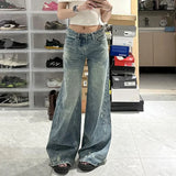 Pbong  Plus Size Women's Loose Straight Leg Jeans High Waist Wide Leg Long Trousers Bootcut Denim Pants Big Size Casual Fashion