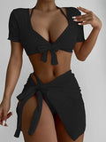 Solid 4 Pieces Triangle Halter String Bikini String Skirt Swimsuit Women Swimwear Female Bathers Bathing Swimming Swim Suit