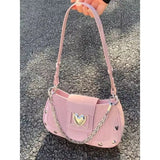 Hot Grils Y2k Handbag Women Vintage Sweet Cool Heart Chain Pink Underarm Bag Female Fairycore Aesthetic Shoulder Bag new
