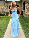 Fashion Sexy Backless Strapless Maxi Dress Women Ruched Elegant Mesh Patchwork Ruched Ruffles Vacation Street Outfits