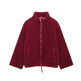 Winter Chic Girl Lamb Fleece Women's Short Jacket Zipper Long Sleeved Pocket Warm Coat Fashion High Street Female Outerwear