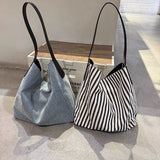 Pbong  Women'S Shoulder Tote Bags Bucket Handbag Trend Canvas Stripe Popular Eco Bag Shopping Designer Woman Large Capacity Armpit Bag
