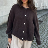 Pbong  Women Casual Basic Cardigans Front Button Up Long Sleeve Knitwear Y2K Streetwear Soft Knitted Sweater Tops Outerwear
