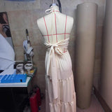 Pbong  Elegant Backless Neck Hanging Strap Dress Sexy Beach Vacation Pure Desire Style Women's Dress Summer Spring Autumn Season