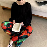 Pbong  Oversized Sleepwear Female 2PCS Pajamas Spring Summer New Viscose Nightwear Pijamas Suit Casual Loose Contrast Color Homewear