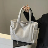 Pbong  Fashionable Striped Velvet Handbag Simple Style Corduroy Shoulder Bag Solid Color Large Capacity Commuting Women's Tote Bag