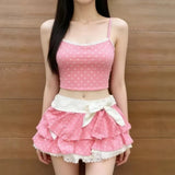 New Euramerican Sweet Bow Design Skirts Y2k Constrast Color Polka Dot Print Punk Streetwear Harajuku Jumper Lace Edge Skirts