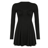 Black Square Neck Long Sleeve Dress