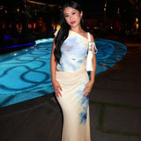 Summer Flower Print Skirt 2 Piece Set Women One Shoulder Crop Tops+Stretch Long Skirts Suit Female Vacation Trend Beach Outfits