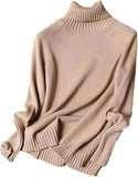 Women Turtleneck Knitted Sweaters Long Sleeve Roll-neck Pullover Plain Jumper Ladies Autumn Winter Layered Basic Outfit