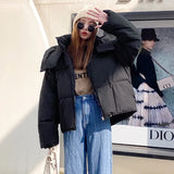 Winter Chic Hooded Down Cotton Puffer Parka Coats Women Loose Solid Thicken Warm Jacket Female New Fashion Zippers Outwear