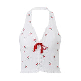 Korean Fashion Print Halter Camis Tank Tops Summer Knitted Slim Fit Tank Top High Street Commuter Casual Women's Wear