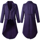 Adult Men Medieval Cosplay Black Jacket Devil Fashion Gothic Steampunk Solid Color Irregular Tuxedo Costume Halloween Masquerade