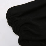 Black Off Shoulder Long Sleeve Pleated Dress