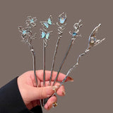 Vintage Moonstone Butterfly Hair Sticks for Women Fashion Metal Hanfu Hairpin Disk Hair Chopsticks Hair Accessories