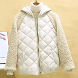Thin light Down Cotton Jacket Female Short Coat Autumn Winter Women's  New Hooded Loose Lmitation Lamb Wool Cotton Jacket