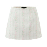 Pbong   French Retro Sweet Floral Print A-line Mini Skirt Women Sexy Low Waist Vacation Summer Skirts