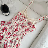 Pbong   Women Summer Floral Sleeveless Maxi Dress Boho Mesh Spaghetti Strap Flowy Beach Wedding Guest Long Dresses Lace Hollow Out