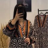 Pbong  Elegant Long Sleeve Loose Maxi Dress Women Autumn Fashion Print V-neck Long Dresses Casual