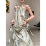 Pbong  New Chinese Style Sleeveless Gradient Neckline Dress Women's Summer Lazy Elegant Slimming Holiday Long Dress