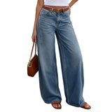 Pbong  y2k Baggy Jeans Women Fashion Clothes Low Rise Wide Leg Denim Pants with Pockets Long Trousers for Daily Office Party