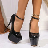 Pbong  Spring New High Heel Single Shoes Women's Color Block Sexy Waterproof Platform Ultra High Heel Nightclub Women's Shoes Trendy