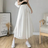 Pbong  Women Chiffon Pants Culottes Elastic Wide Leg Irregular Hem Double Layers Korean Trousers Summer Casual Loose Pleated Pants