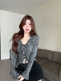 Fashion All Match Sweet V Neck Ruffle Long Flare Sleeve Clothing Harajuku Punk High Street Cardigan American Vintage Y2k Tees