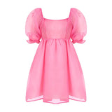 Pbong  Women's Short Puff Sleeve Off Shoulder Square Neck Fairy Mini Tie Dye Party Prom High Waist Tulle Princess Dress