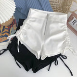 Pbong  Korean Fashion Zipper High Waisted Shorts Women Summer Chic Drawstring Skinny Hot Short Pants All-Match Streetwear Casual Shorts
