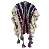 Pbong  Vintage Bohemian Chic Cloaks Capes Boho Ruffles Women Spring Autumn Knitted Ethnic Capes Tassels Cloak Poncho Outwear