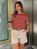 Women Striped Casual Versatile T-Shirt Graphic Tees Round Neck Loose Classic Short Sleeve Vacation Entertainment Commuter Top