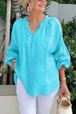 Pbong  Long Sleeve V Neck Button Blouses And Tops Daily Elegant Top Female Fashion Cotton Linen Solid Loose Shirts Women Summer Casual