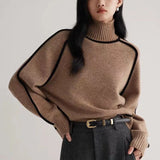 Pbong  Women's Knitted Sweater Non-Balloning Autumn Winter High Ne Long Sve Regular Fit Premium Quali Faionable Top