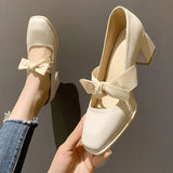 Pbong  Shoes for Women with Bow Square Toe Moccasins Woman Pumps Stilito on Promotion Popular Comfortable and Elegant Chic Slip 39 Non