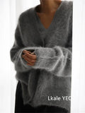 Spring Autumn Women Cardigan Sweater Jacket 2025 Imitation Mink Fur Versatile Female Sweater V-neck Loose Ladies Knitted Top